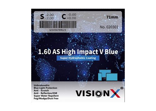 Tròng kính VisionX 1.60 AS High Impact V Blue SHMC