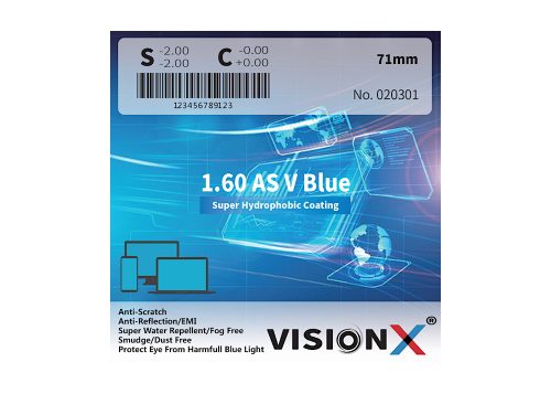 Tròng kính VisionX 1.60 AS V Blue SHMC