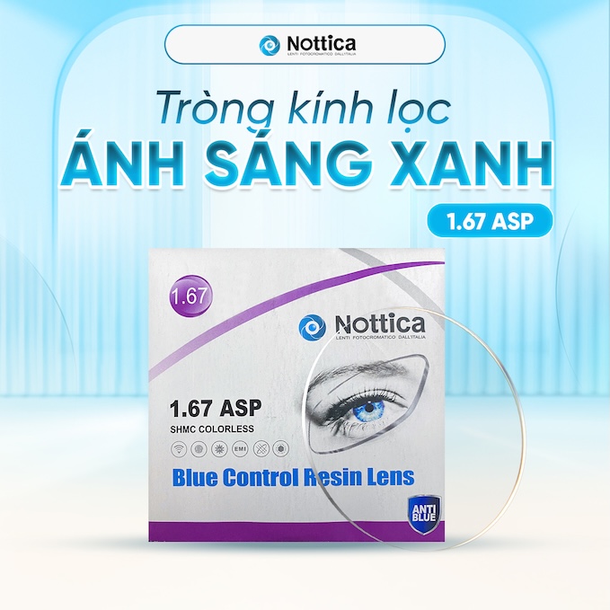 Tròng Kính Siêu Mỏng Nottica N4 1.67 Asp Blue Control - Chống Ánh Sáng Xanh