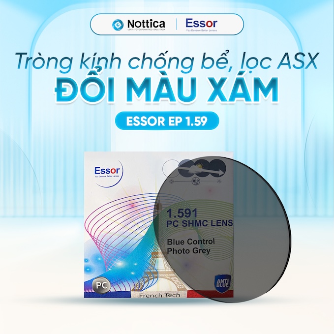 Tròng Kính Essor EP 1.59 Polycarbonate - Đổi Màu Khói, Chống Bể, Chống Ánh Sáng Xanh