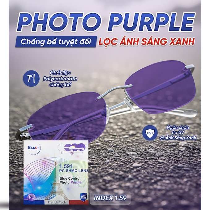 Tròng Kính Essor EP 1.59 Polycarbonate Jelly Series - Đổi Màu Tím 01 Trong Kinh Essor EP 1.59 Polycarbonate Jelly Series Doi Mau Tim 01