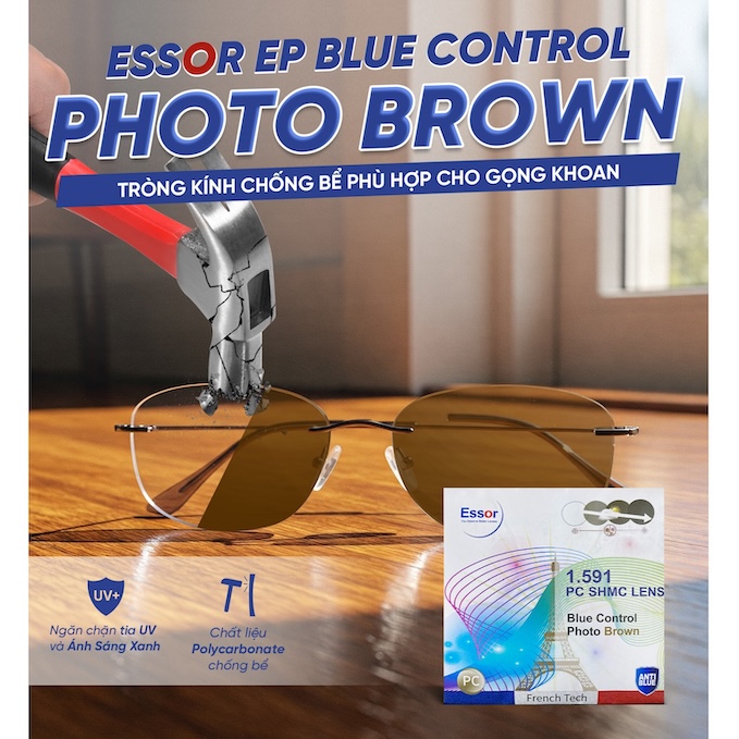 Tròng Kính Essor EP 1.59 Polycarbonate Jelly Series - Đổi Màu Trà 01 Trong Kinh Essor EP 1.59 Polycarbonate Jelly Series Doi Mau Tra 01