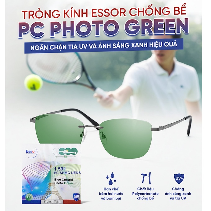 Tròng Kính Essor EP 1.59 Polycarbonate Jelly Series - Đổi Màu Xanh Lá 01 Trong Kinh Essor EP 1.59 Polycarbonate Jelly Series Doi Mau Xanh La 01
