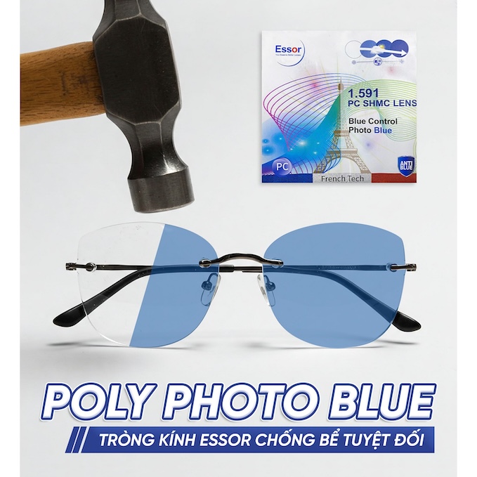 Tròng Kính Essor EP 1.59 Polycarbonate Jelly Series - Đổi Màu Xanh Lam 01 Trong Kinh Essor EP 1.59 Polycarbonate Jelly Series Doi Mau Xanh Lam 01