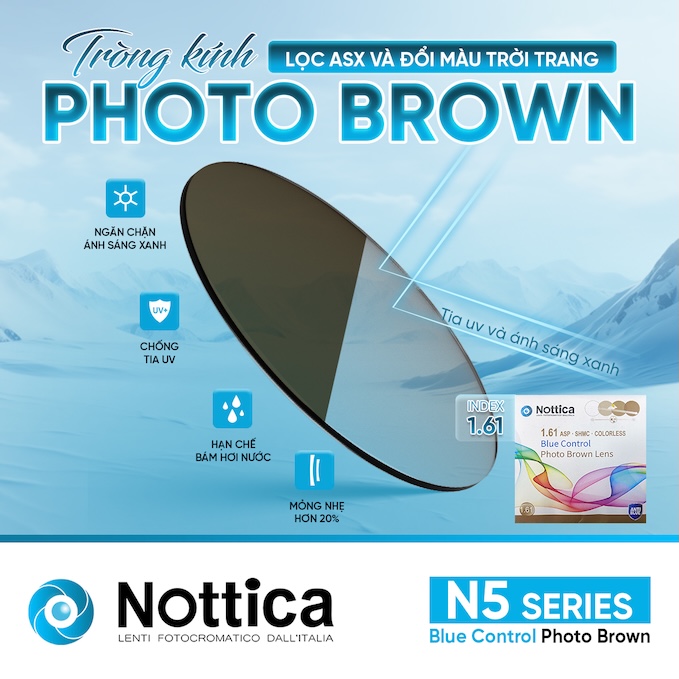 Tròng Kính Nottica N5 Jelly Series 1.61 ASP Đổi Màu Trà– Chống Ánh Sáng Xanh 03 Trong Kinh Nottica N5 Jelly Series 1.61 ASP Doi Mau Tra– Chong Anh Sang Xanh 03