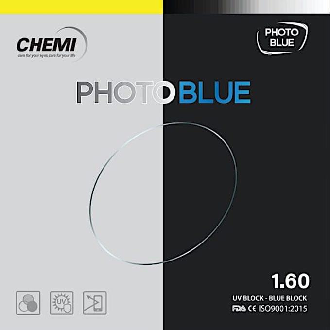 Tròng kính Đổi Màu Chống Ánh Sáng Xanh Chemi PhotoBlue Coated 1.60 ASP